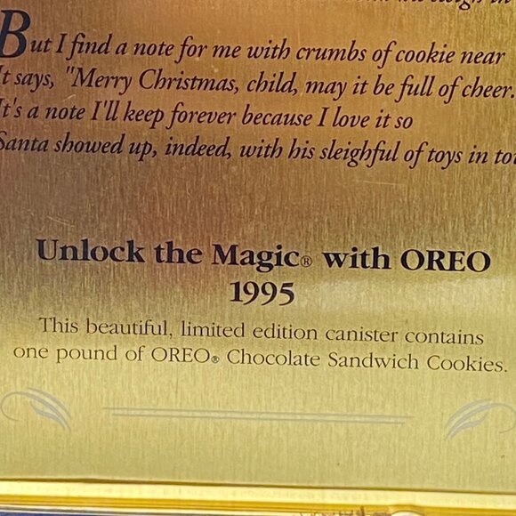 VTG Christmas Oreo Collectible Tin Container 1995 Santa Claus Unlock The Magic - Picture 10 of 15